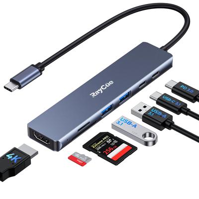 RayCue 7 в 1 USB C-концентратор USB C на HDMI GEN1 и высокоскоростная передача данных 5 Гбит/с Данные 4K HDMI 100 Вт PD Fast SD-карта совместима с iPhone Splitter, 2USB