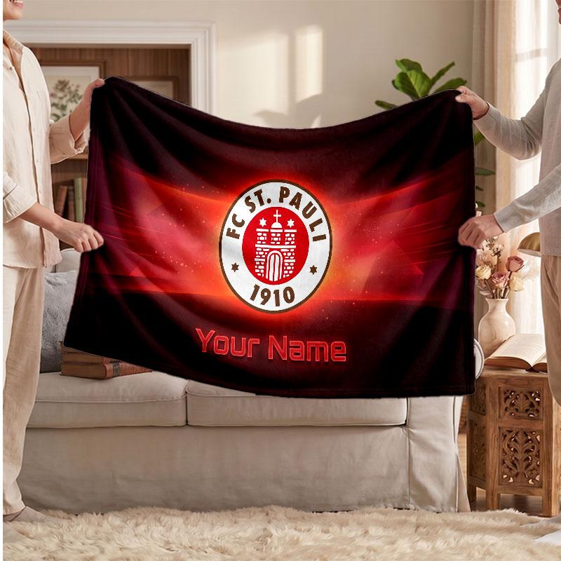 FC St. Pauli Personalized Fleece Blanket With Football Logo, Custom Name Text Soft Warm Home Throw Blanket