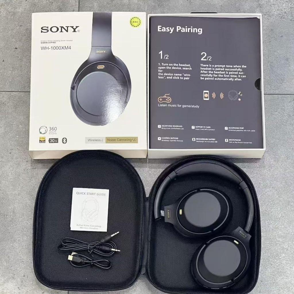 Active Noise Cancelling XM4ANC Wireless Over-Ear Headphones with Leather Case & Logo