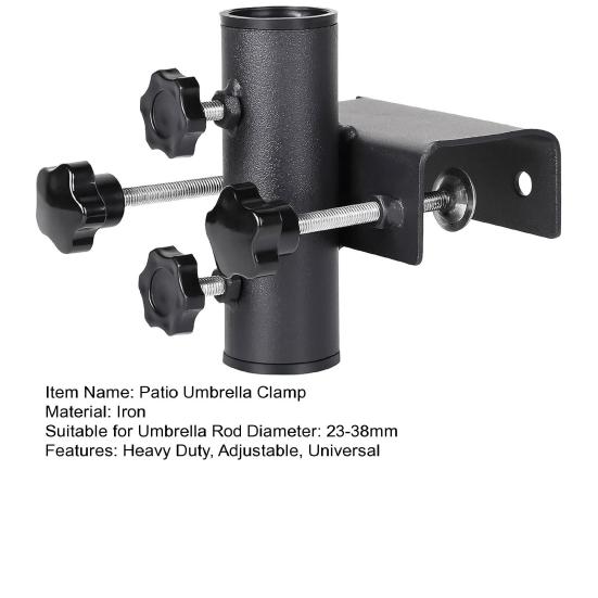 Outdoor Patio Umbrella Clamp Adjustable Yard Market Umbrella Holder Stand Railing Fence Chair Bench Deck Tailgates Umbrella Mount Fixing Clip