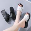Cowhide Open-toed Women's Shoes Large Size Slope Heel Cool Slippers Summer Muffin Slippers Women