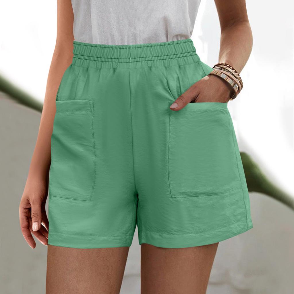 Женские однотонные брюки, модные повседневные шорты с карманами и эластичной резинкой на талии