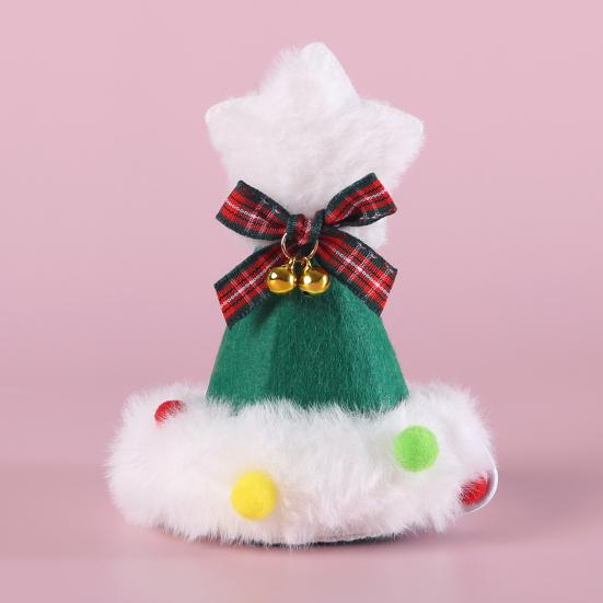 Рождественский шарф для питомца Вязаный шарф для кошки с помпоном Шарф с рождественскими елками и Санта-Клаусом Пушистая рождественская шапка со звездой на макушке для праздничной вечеринки, фотосессий