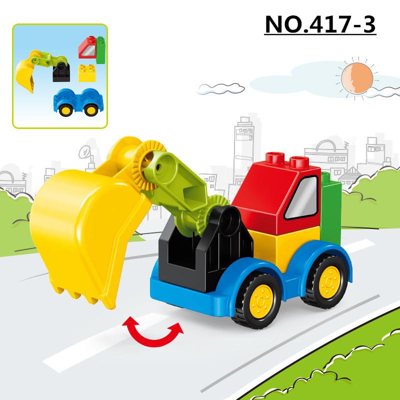 Large Particle Building Blocks Car Creative City Construction Forklift Crane Excavator Vehicle DIY Bricks Toy For Kids Xmas Gift