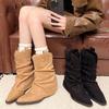 Fashion Fashion Boots Autumn and Winter New Pointed Toe Suede Sleeve Non-slip Wear-resistant Block Heel Boots