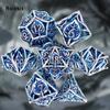 7 Pcs Blue Leaf Flower Metal Dice Hollow Metal Polyhedral Dice Set Suitable for Role-Playing RPG  Board Game Card Game