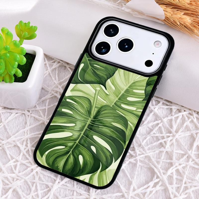 Зеленый чехол-лист Монстеры для iPhone 17 Air 16 15 11 12 14 13 Pro Max Ударопрочный чехол