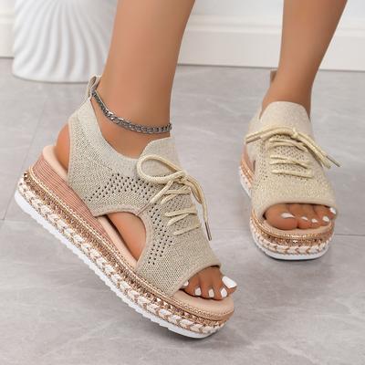 Новые спортивные сандалии большого размера 2024 года, толстая подошва, верх из летучей ткани, мягкая подошва, повседневные, на плоской подошве, полые спортивные сандалии