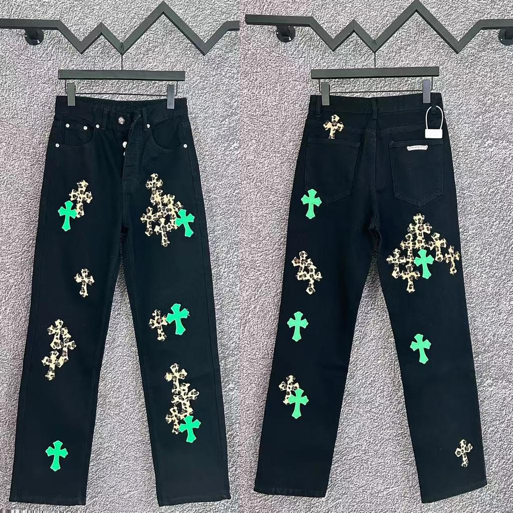 9922 CHROME HEARTS Мужские и женские модные джинсы в американском стиле с тканевыми нашивками, повседневные и модные брюки в стиле хай-стрит