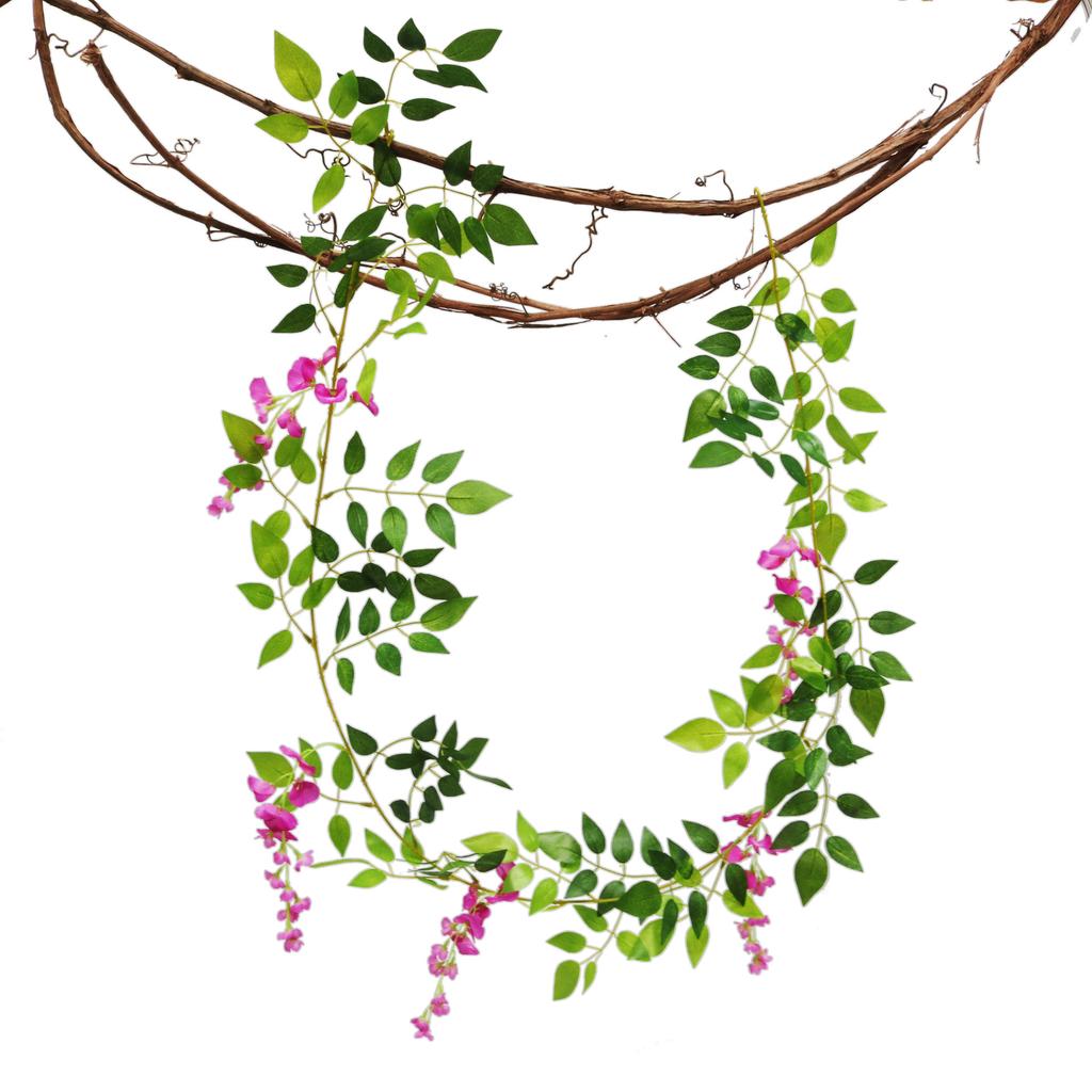 Hot 2M Wisteria Artificial Flower Vine Wreath Wedding Arch Decoration Fake Plant Leaf Rattan Trailing Fake Flower Ivy Wall
