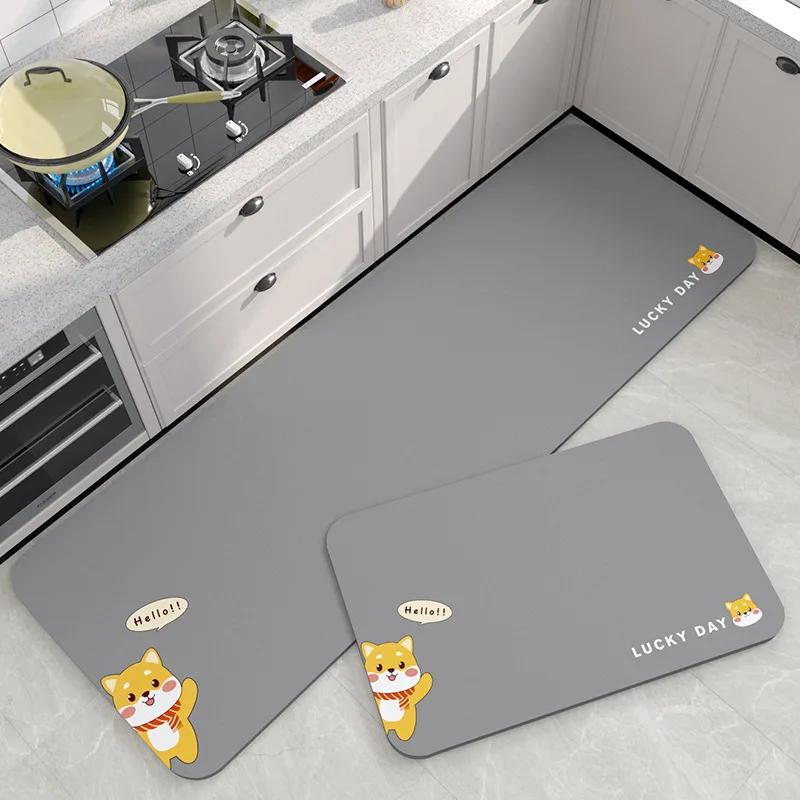 1/2 шт. Кухонный нескользящий впитывающий коврик для пола из диатомита, не требующий стирки, с мультяшным рисунком, водонепроницаемый, грязеотталкивающий ковер, коврик, домашний декор