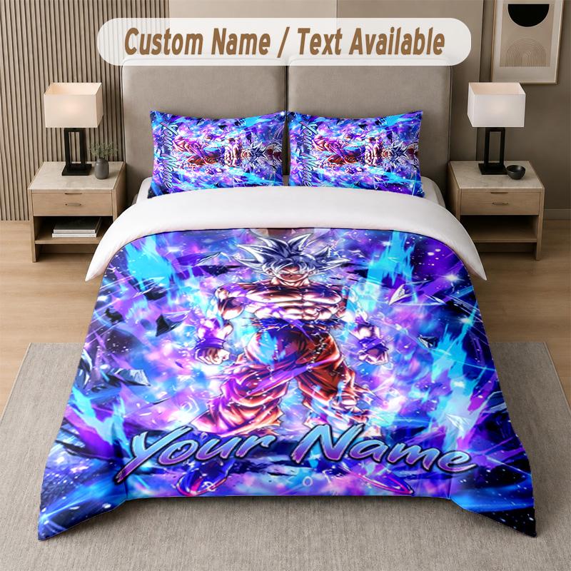 Dragon Ball 3Pcs Bedding Set, Personalized Custom Name Text, 1 Duvet Cover & 2 Pillowcases For Bedroom