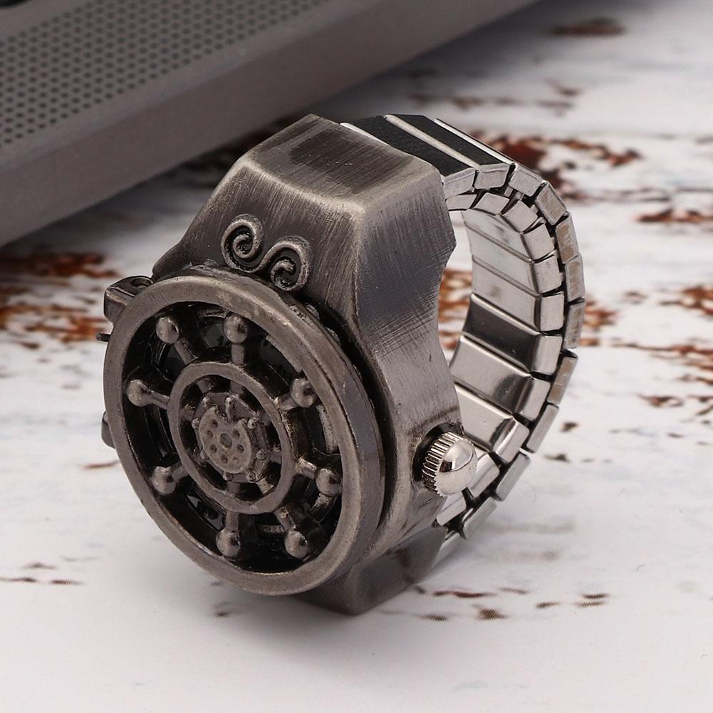 Часы с кольцом на палец, откидная крышка, винтажные полые мужские кварцевые часы с кольцом на палец(черный )