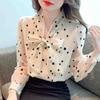 Мода 2024 Осень Длинный Рукав Воротник-Бант Повседневный Абрикосовый Шифон Блузка Рубашка Женские Топы Блузки Рубашки J570