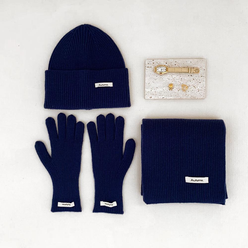 Solid Color Knitted Hat Scarf Gloves Three Piece Set Knitted Imitation Cashmere Yarn Scarf Red Christmas Hat Set