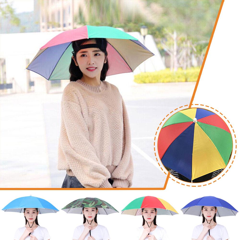 Portable Rain Umbrella Hat Foldable Outdoor Sun Shade Caps Waterproof Camping Fishing Headwear Cap Head-Mounted Beach Head Hats
