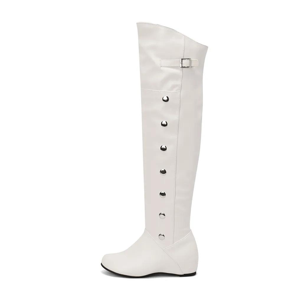 Женские сапоги 2024 Зима Новая мода Повседневные ботфорты Круглый носок Пряжка Большой размер 34-43 Женская обувь Заклепка Металлическая отделка