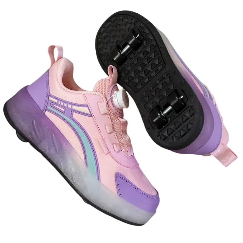 PONERAIT Детские роликовые коньки унисекс - 4-колесные роликовые коньки с сетчатым верхом, текстурированной подошвой, вращающейся пряжкой, для возраста 7-12 лет