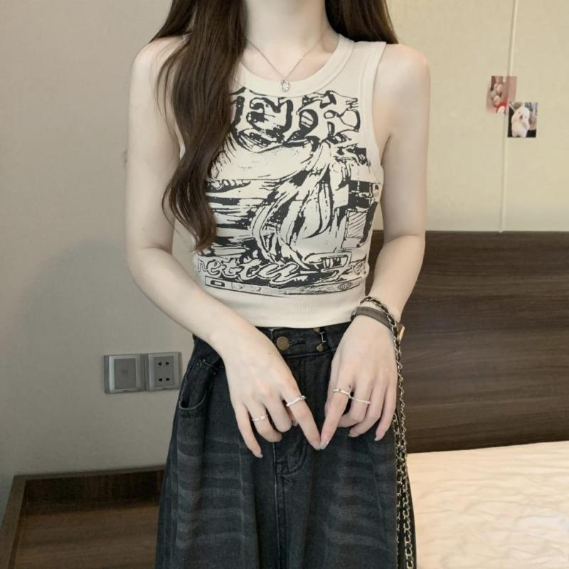 Women's Summer Vest, Fashionable Daily Summer T-shirt, Outdoor Clothing, Retro Women's Clothing, Slim Fit Women's Top