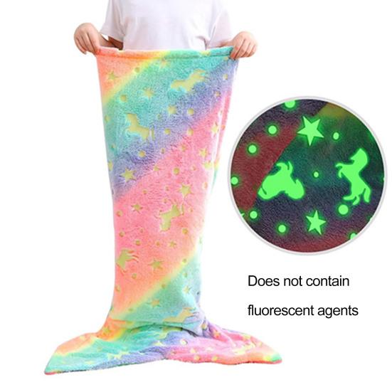 Mermaid Tail Blanket Wear Resistant Friendly To Skin Breathable Luminous Design Plush Flannel Fleece Blanket Toddler Mermaid Toy