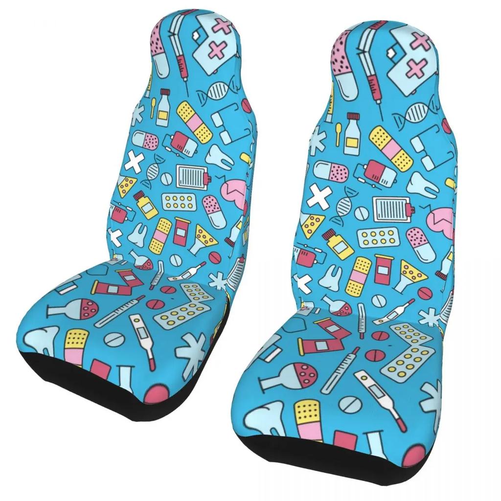 Шапка медсестры Узор сердечки Передний чехол на автосиденье для женщин Принт Чехлы для сидений для медсестер Подходят для любого грузовика, минивэна, дома на колесах, внедорожника 2 шт.