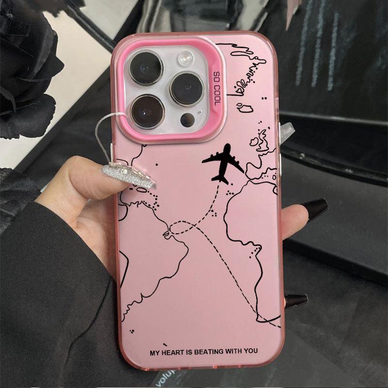 Airplane map compatible with iPhone 17 Pro Max phone case, iPhone 16 energetic case, European and American style, 1413