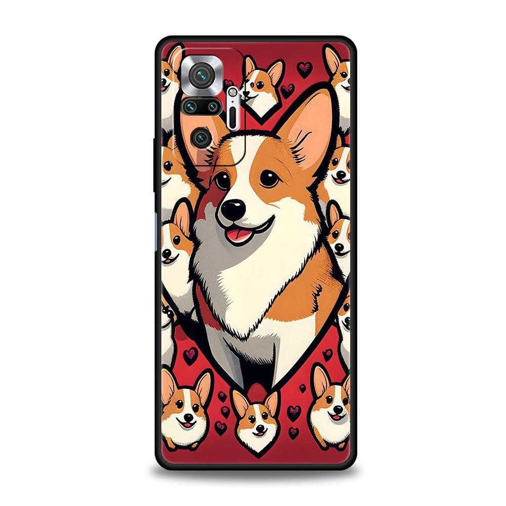 Милый Чехол для Телефона с Собакой Корги для Redmi 14C 10C Note 15 14 13 12 10 11 K40 Pro Plus 5G Ударопрочный Мягкий ТПУ Чехол Fundas Capas