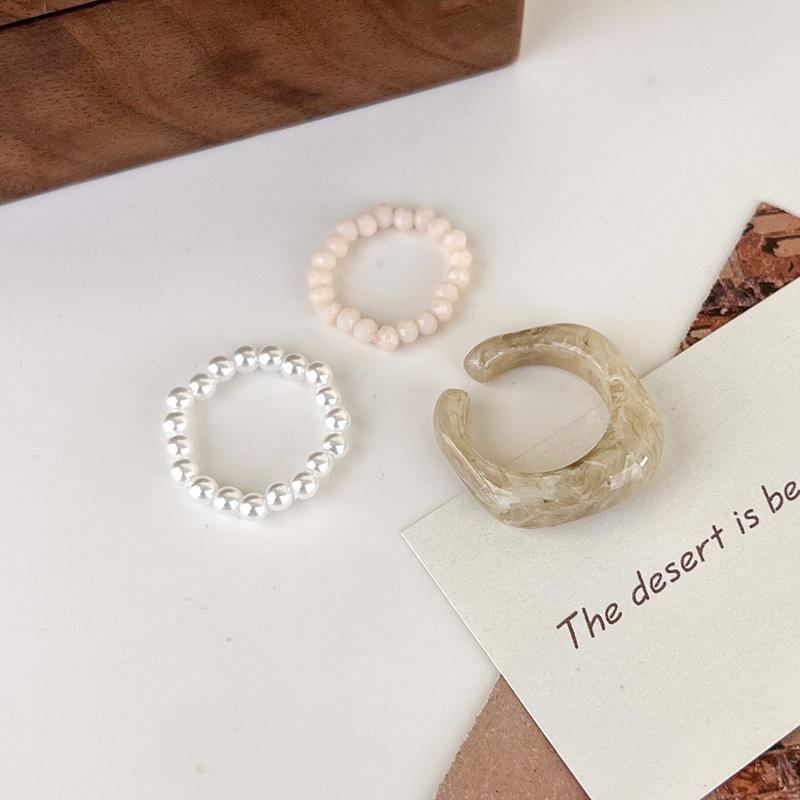 3 шт. новые винтажные красочные акриловые жемчужные кольца, набор геометрических темпераментных колец из смолы для женщин, корейские модные ювелирные изделия, подарки
