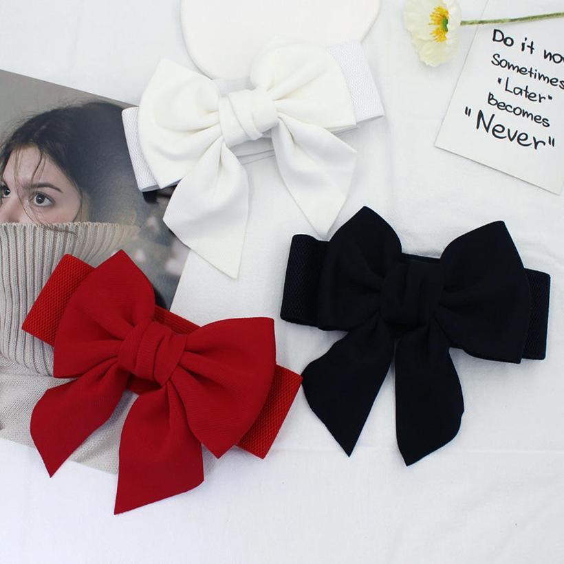 Vintage Bow Knot Elastic Waist Belt for Dress Women Elegant Stretchy Wide Waistband Cinch Belt