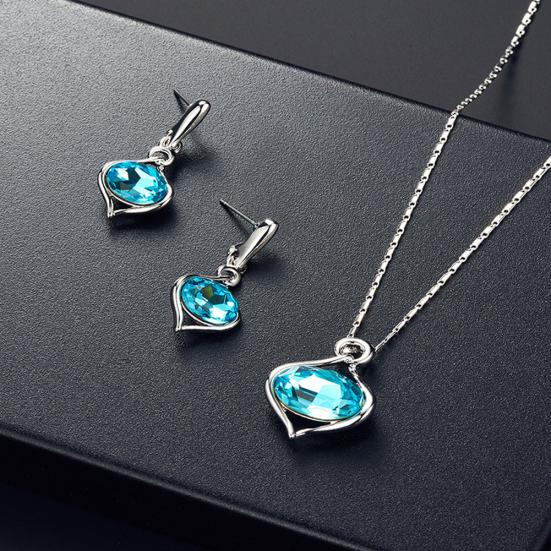 Мода женщин овальный горный хрусталь кулон ожерелье серьги-гвоздики комплект ювелирных изделий