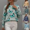 Women's Autumn And Winter Butterflies Print Round Neck Long Sleeve Knit Sweater Pullover Sweater