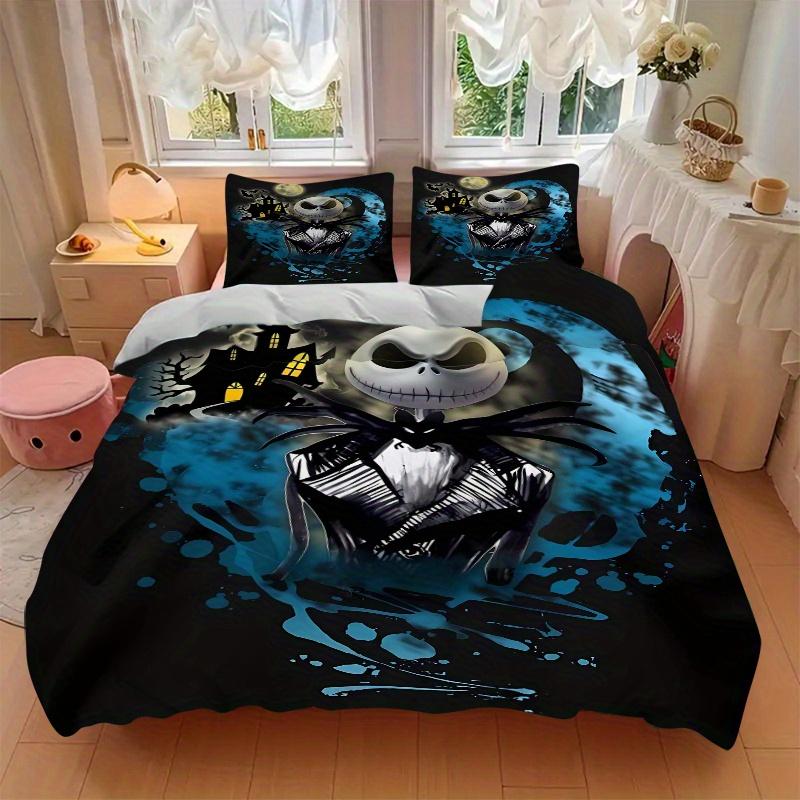 3pcs Nightmare Before Christmas Moonlight Jack Bedding Set, Includes 1 Quilt Cover and 2 Pillowcases, Comfortable Bedding with Stylish Desig