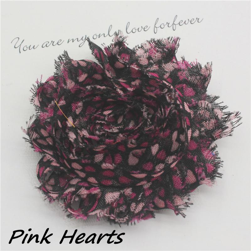 1y 2.5" Valentine's Day Printing Chiffon Shabby Flowers for DIY Making Baby Girls Romper Sandals Dress Hair Accessories