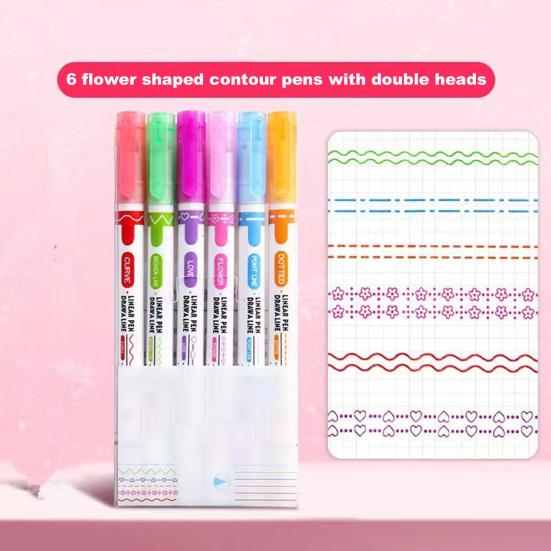 6Pcs Border Marker Pen Set Graphic Highlighters Curve Border Pens Journal Planner