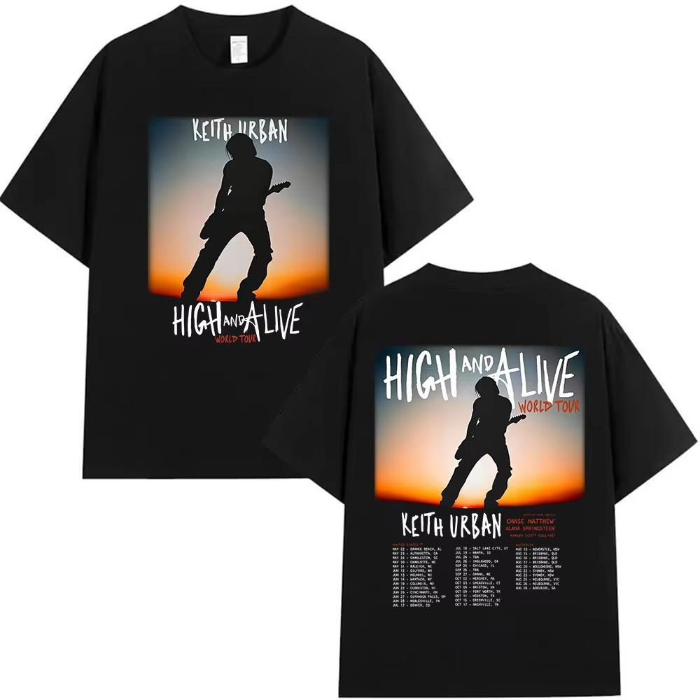 Keith Urban High and Alive World Tour 2025 Merch T-shirts Men Women Vintage Hip Hop Fashion Oversized Cotton T Shirts Streetwear