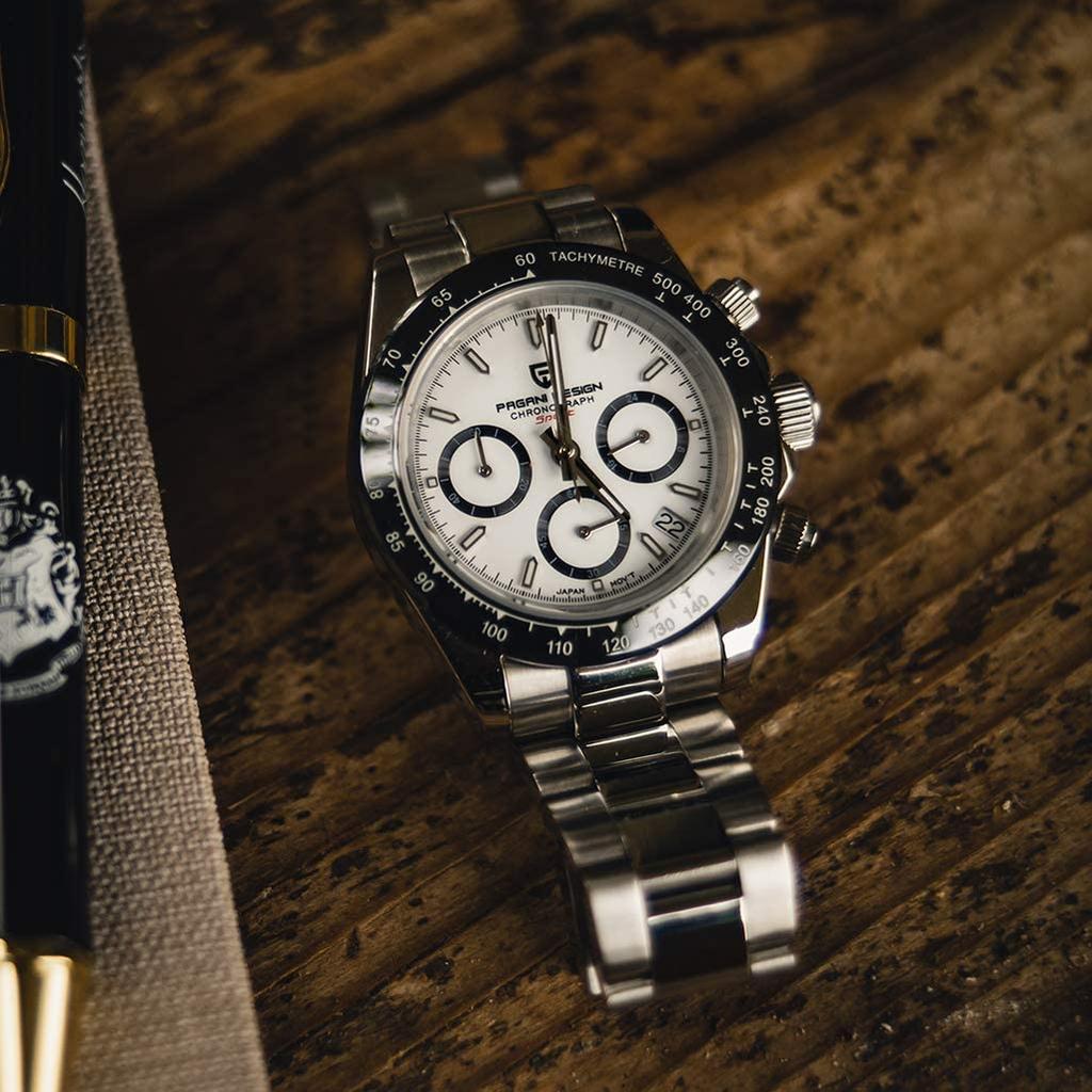 Часы PAGANI DESIGN с японским кварцевым механизмом SEIKO Daytona Chronograph с корпусом, водонепроницаемым керамическим безелем, деловые, деловые, нарядные, из нержавеющей стали