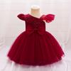 Baby Sequin Bow Dresses for Girl Christmas Fly Sleeves Wedding Party Princess Dress Kids Inafnt 1st Birthday Formal Gala Costume