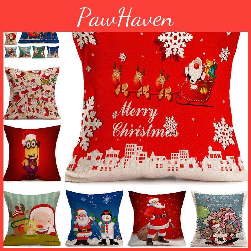 Unique One-sided Printed Christmas Santa Claus Cushion Cover Pillow Case For Cheerful Living Spaces