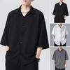 Spring Summer Men Shirt Turn-down Collar Single-breasted Half Sleeves Ice Silk Buttons Loose Casual Wear School