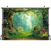 Magic Forest Polyester Photography Background, Fairy Tale Wonderland Mushroom Flower Butterfly Background, Party Decoration