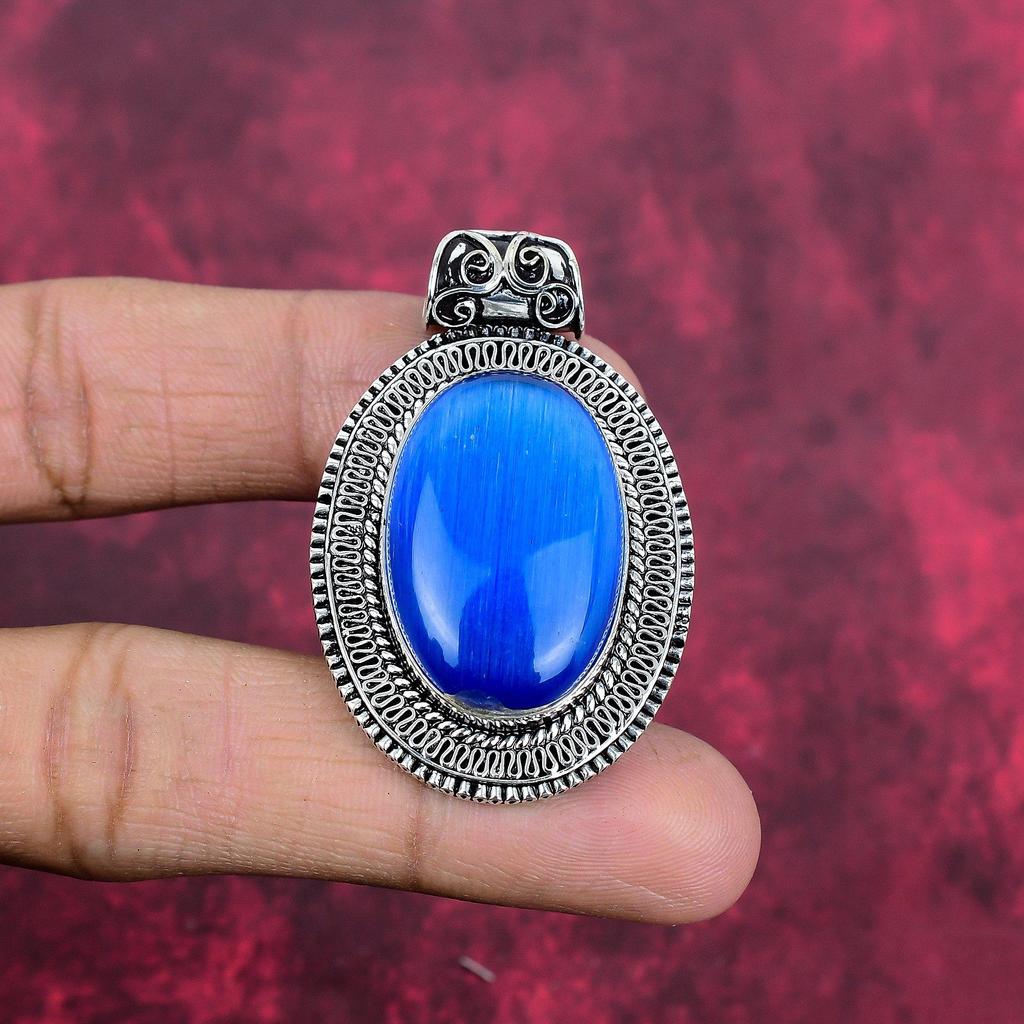 Blue Monalisa 925 Solid Sterling Silver Pendant, Handmade Gemstone Pendant Jewelry, Gifts For Wife Brand New Pendant