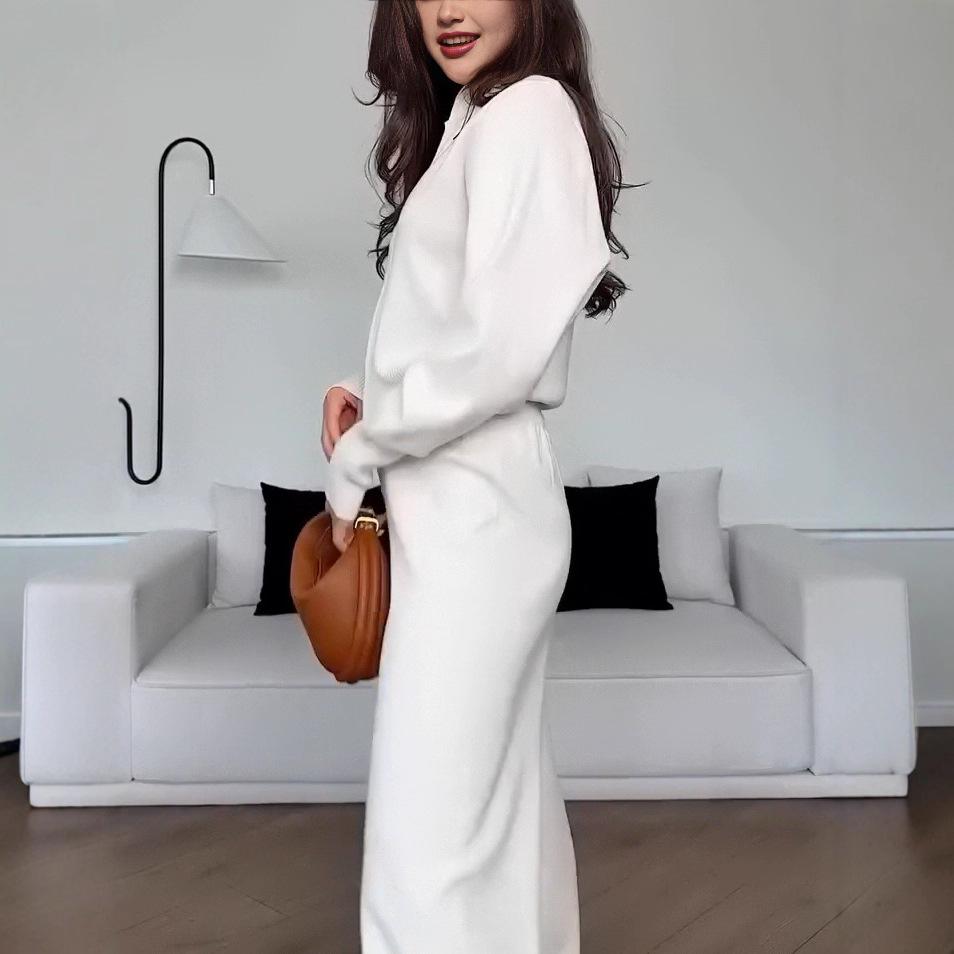 2025 Осень Европейский и Американский Женский Кардиган на Молнии Свитшот Комплект - Длинный Рукав и Повседневный