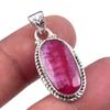 Red Ruby(Simulated) Gemstone Handmade 925 Sterling Silver Pendant 1.25" L1Q76