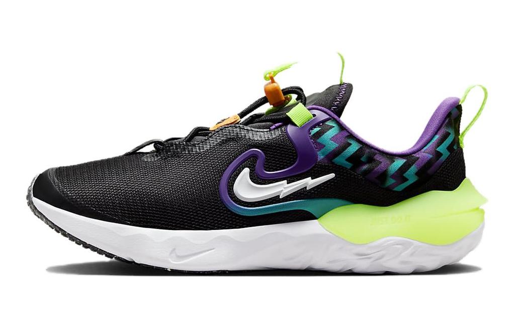 Nike Кроссовки для бега Run Flow SE GS с амортизацией, дышащие, низкие, детские, черные с зеленым, унисекс, DZ4490-001