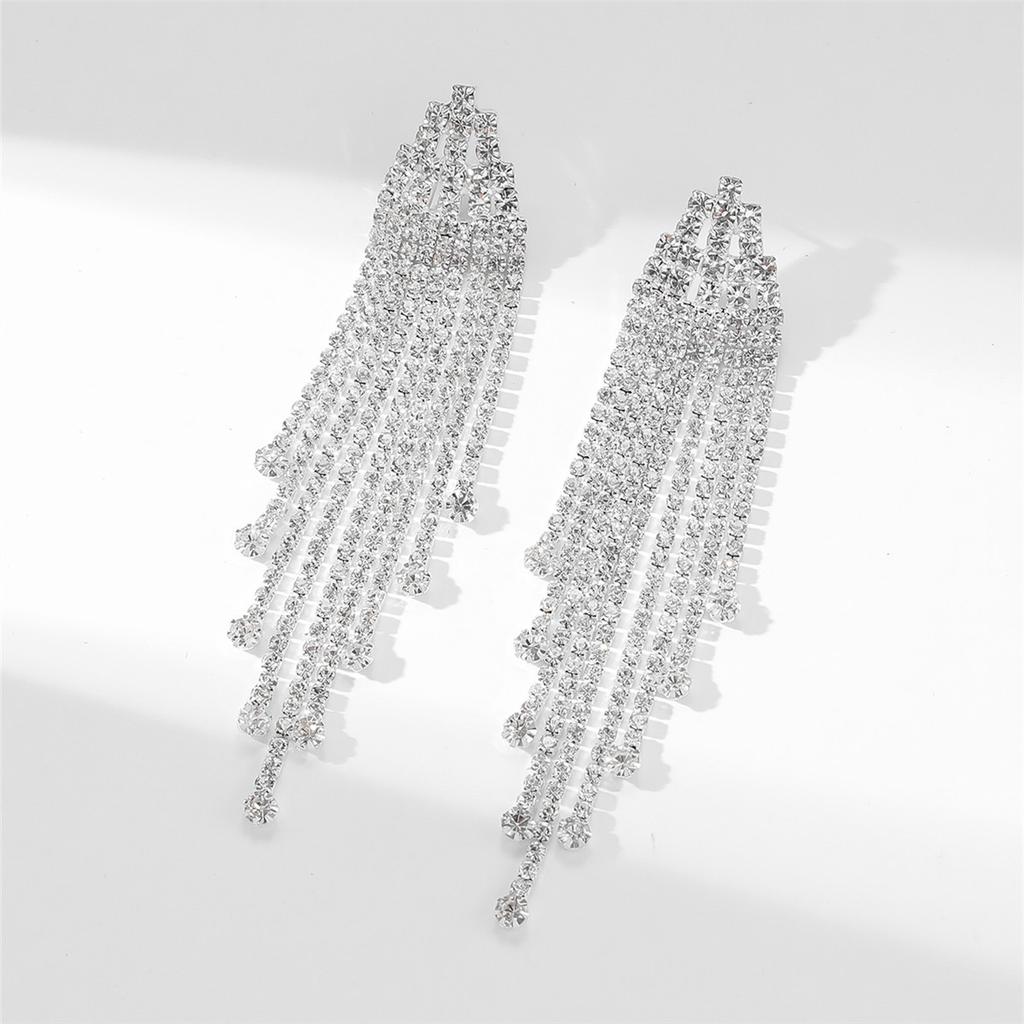 Temperament Senior Sense Of Set Rhinestone Tassel Long Earrings Light Luxury Style Fashion Women's Earrings New Earrings 1 Pair