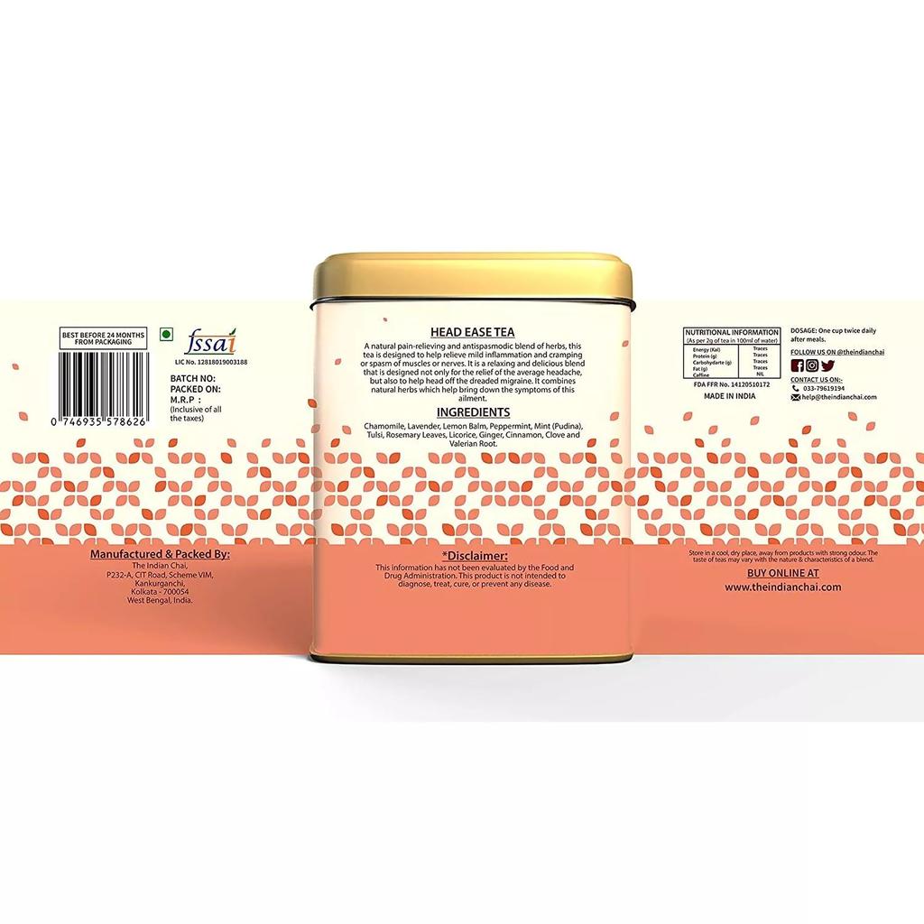 Tea for Headache Relief (100 G), Head Ease Tea, Indian Chai