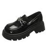 Fashion New Women's Patent Leather Thick Sole Loafers Square Heel Round Head Metal Decoration Ladies Shoes Anti-slip Comfortable Leisure