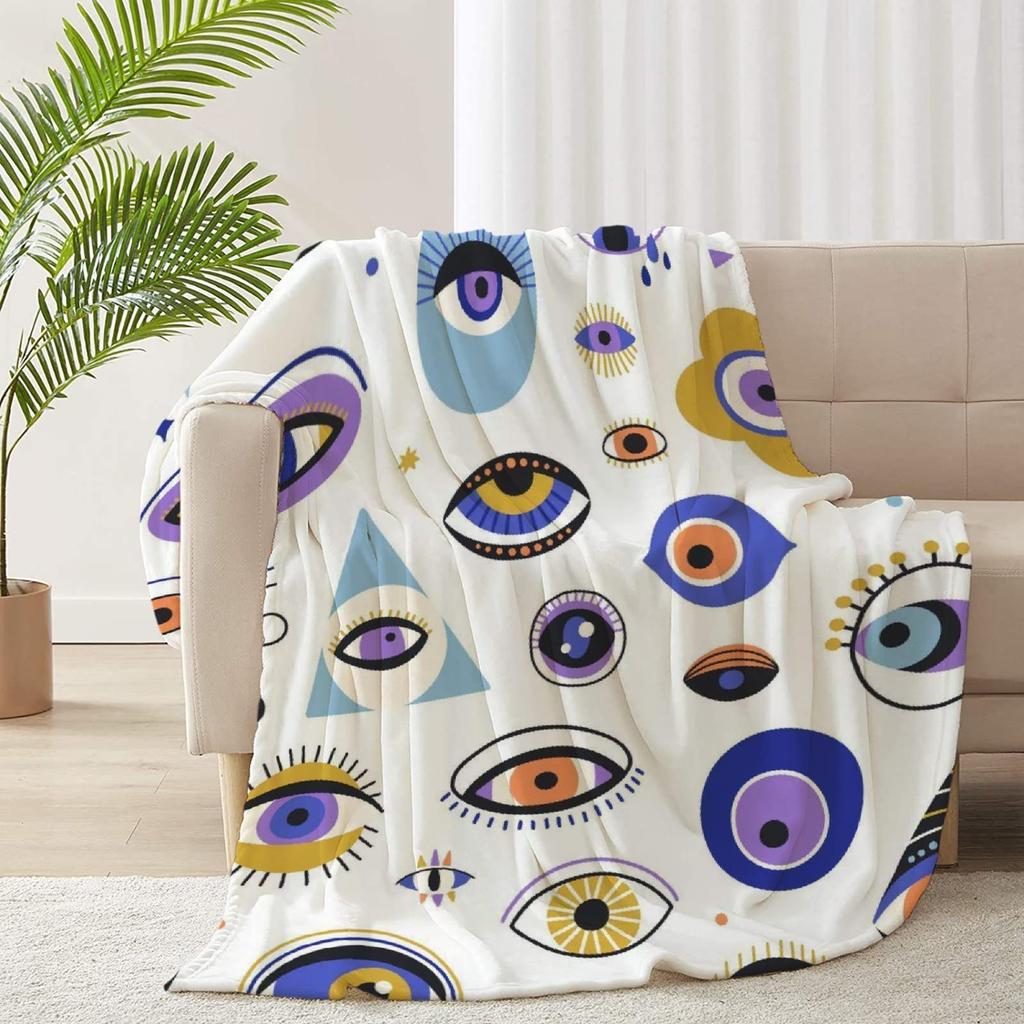 Evil Eye pattern digital-printed polyester Bedroom velvet flannel cover blanket Fleece soft sofa cover blankets for beds