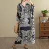 2025 Женское Весеннее Длинное Платье Большого Размера Свободное V-образный вырез Принт Винтажное Повседневное Цветочное Оверсайз Длинный Рукав 5027
