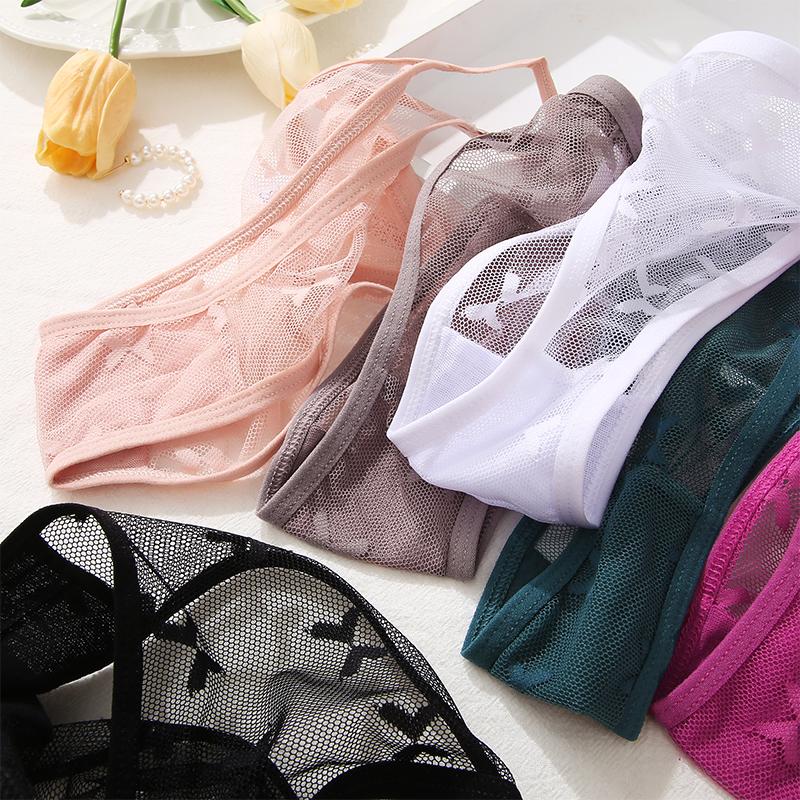 FINETOO 1 шт., сексуальные кружевные стринги, женские трусики с низкой талией и бабочкой, прозрачное нижнее белье, женские трусы, трусики Lingere, женское нижнее белье